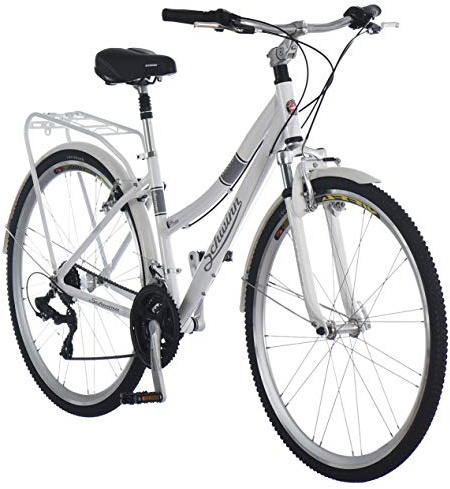 Schwinn Discover Adult Hybrid Bike for Men and Women, 700c Wheels, 21-Speeds, 17-Inch Aluminum Step-Through Frame, Front and Rear Fenders, Rear Cargo Rack, White