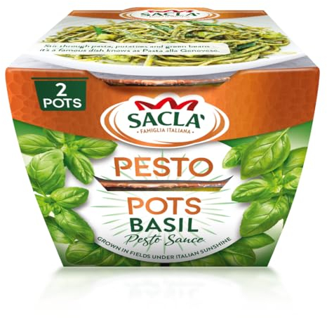 Sacla Italian Basil Pesto - Perfect with Pasta, Pizza, Garlic Bread and Tagliatelli - Made with Fresh Basil Leaves, Italian Cheeses and Pine Nuts - 2 x 45g (Pack of 1)