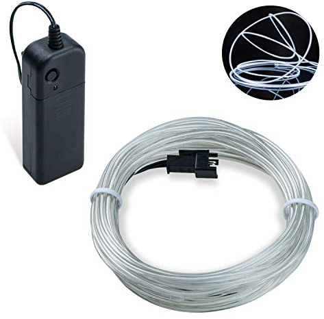 COVVY EL Wire LED Neon Flessibile Elettroluminescente Filo EL Fili Super Luminoso Stroboscopico Controllo di o Abito Cosplay Festa Halloween Natale Party Carnevale Decorazione (Bianco, 3M)