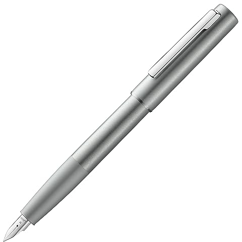 Lamy aion Füllhalter 077 Füller aus eloxiertem Aluminium in der Farbe Olive-Silber mit gestrahltem Griffstück und Stahlfeder Federstärke EF 1231944 Feder EF