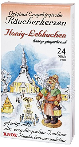 KNOX Räucherkerzen/Räucherkegel - Original Räucherkerzen nach erzgebirgischer Tradition gefertigt - Duftnote: Honig Lebkuchen - 24 Stück - Made in Germany