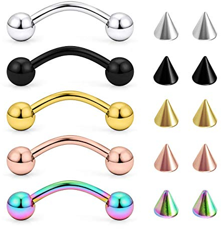 VFUN 14G Augenbrauenpiercing Curved Barbell Piercing Rook Helix Tragus Piercing Ohr Lippe Bauchnabel Piercing Chirurgenstahl mit Ersatz Spike 12mm