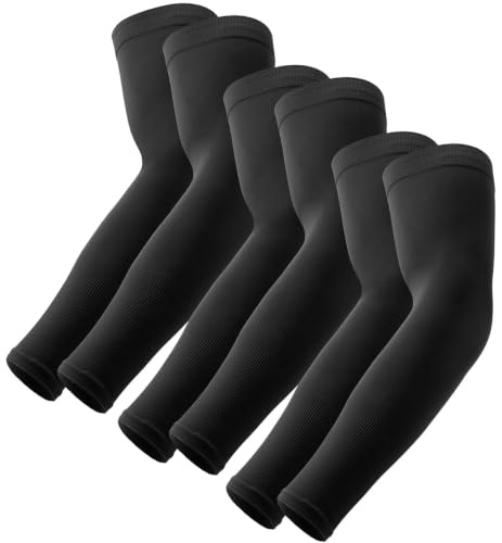 OutdoorEssentials UV Sun Protection Arm Sleeves - Compression Arm Sleeve, UV Arm Sleeves Men, Women - Golf Cooling Sleeves, 3 pares: negro, OSFM