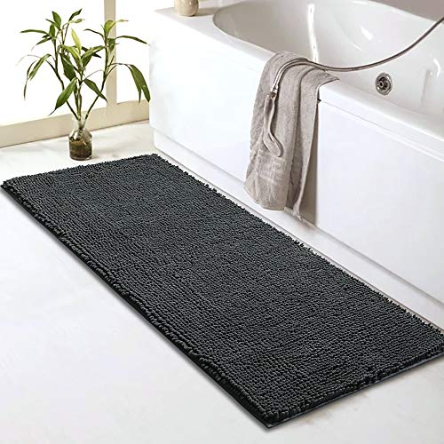 Sheepping Badezimmerteppich 150 x 50 cm, rutschfeste Badematte, Chenille Badvorleger, Saugfähige Duschvorleger, Waschbar Badteppich für Badezimmer, Grau