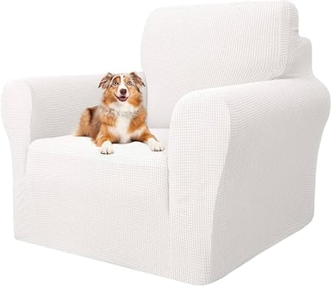 MAXIJIN Super Stretch Stuhlbezüge für Wohnzimmer, 1-teiliger Universal Stuhlbezug mit Armlehnen Jacquard Spandex Stuhlschutz Hunde Haustierfreundliche Sofa Couch Sesselbezug (1 Sitzer, Weiß)