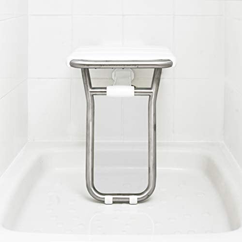 Helping Hand Company Kingfisher Wall Mounted Folding Shower Seat for Elderly. Folding with Drop Down Legs for Elderly or Disabled. White Plastic Coated Steel. 100kg (15st 7lbs) Weight Limit