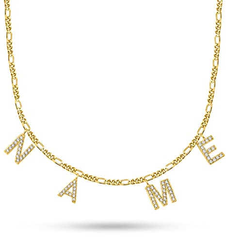 Namenskette I Kette mit Namen I Damen 925er Silber vergoldet I Erstellen Sie Ihr eigenes Set I Hochwertiger personalisierter Schmuck im zeitlosen schlichtem Design I (Buchstaben Halskette)