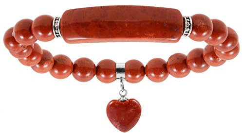 Nupuyai Red Jasper Healing Crystal Stone Bracelet for Women, Lucky Heart Charm 8mm Beads Stretch Bracelet