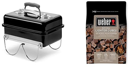 Weber 1131004 - Barbacoa Go-Anywhere Black Carbón + 17612 - Bolsa De 48 Pastillas De Encendido Marrón