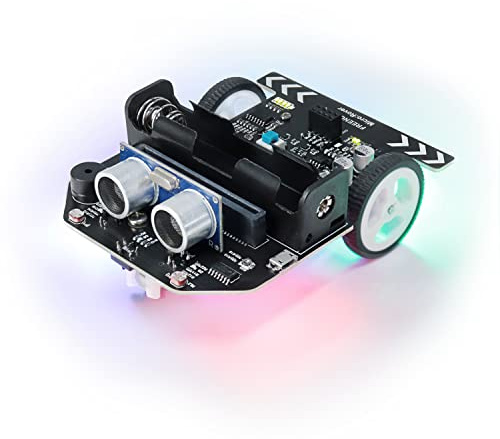 Freenove Micro:Rover Kit for BBC micro:bit (Not Included, Works with V1 & V2), Obstacle Avoidance, Light-tracing, Line-tracking, Remote Control, Playing Melody, Colorful lights, Blocks and Python Code