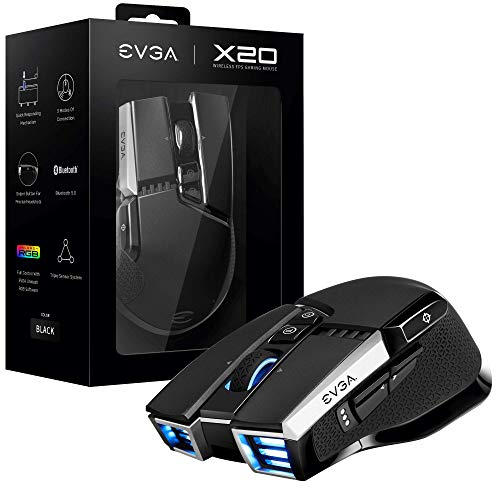 EVGA X20 Gaming Mouse, Wireless, Black, Customizable, 16,000 DPI, 5 Profiles, 10 Buttons, Ergonomic 903-T1-20BK-K3