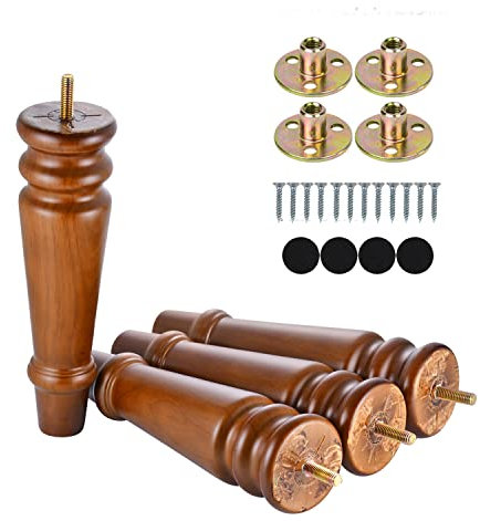 Maricome 8 Inch Furniture Legs Set of 4 Pre-drilled M8 Bolt Wood Replacement Sofa Legs for Cabinet Couch Chair Mid Century Screw in