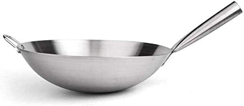 Wok Tradicional mano-martillado Wok de acero inoxidable Wok con mango de acero antiadherente (Size : Diameter 38cm)