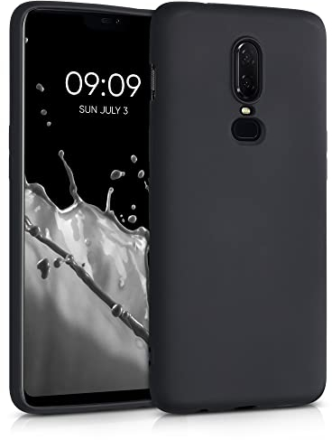 kwmobile Hülle kompatibel mit OnePlus 6 Hülle - gummierte TPU Silikon Handyhülle - Schutzhülle für kabelloses Laden - Case in Schwarz