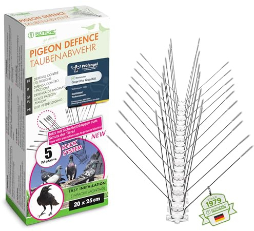 ISOTRONIC Vogelabwehr Spikes – Taubenschreck zur Abwehr von Vögeln, Tauben, Katzen & Mardern – Taubenabwehr für Zaun, Fensterbank, Dach, Baum & Garten (5 m | 20 Teile)