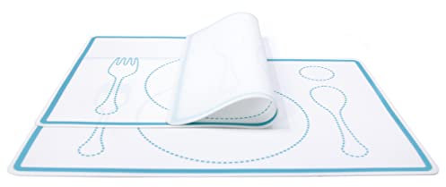 Kiddison Montessori-Tischset aus Silikon für Kinder, 32 x 22 cm, Weiß und Blau, 2 Stück