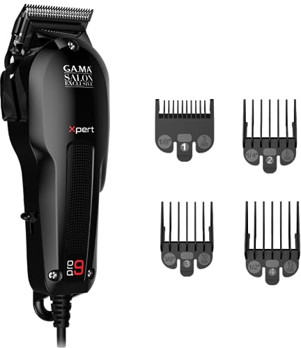 GA.MA Italy Professional, Pro9 Xpert Hair Clipper, lame affûtée en acier inoxydable, moteur magnétique haute performance, réglage de la coupe de 0,8 à 3,8 mm, 4 peignes guides inclus