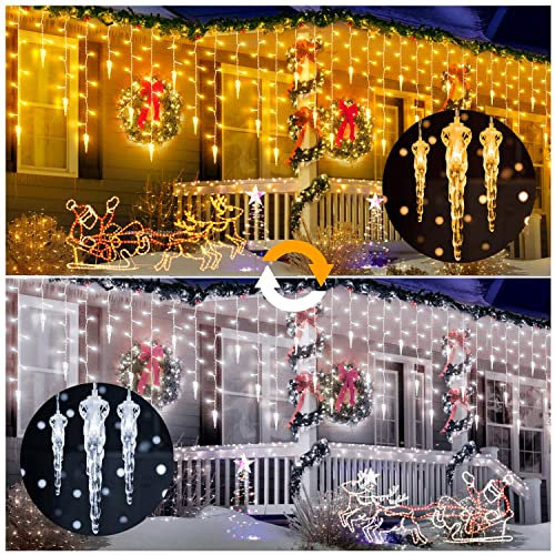 MOJINO Lichterkette Außen Strom für Balkon, Kalt & Warm Weiss Eisregen Outdoor Lichtervorhang Weihnachtsbeleuchtung, 10M 11 Modus Weihnachtsdeco Draußen für Traufe Fenster Tür Garten für Außen Innen