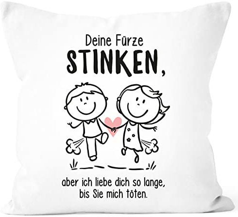 MoonWorks® Kissen-Bezug Deine Fürze stinken Aber ich Liebe Dich Geschenk Freund Mann lustige Liebeserklärung weiß Standard