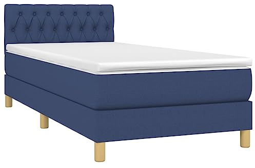 vidaXL Boxspringbett mit Matratze LED Polsterbett Bett Einzelbett Bettgestell Bettrahmen Lattenrost Hotelbett Schlafzimmerbett Blau 100x200cm Stoff