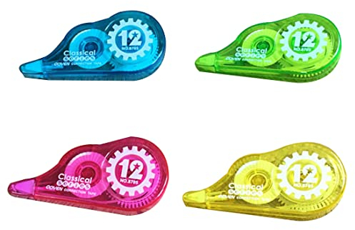 4 Stück Correction Tape, Korrekturroller, Mini Roller Set, Korrekturmaus, 12m x 5mm White Out Klebeband, Mini Roller, Für Office, Notizen, Bullet Journal und Scrapbooking (4 Farben)