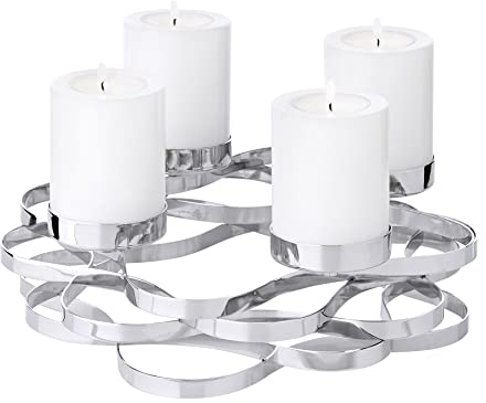 EDZARD Adventskranz Alita (Ø 25 cm), Edelstahl, vernickelt, silberfarben, für Stumpenkerzen Ø 6 cm