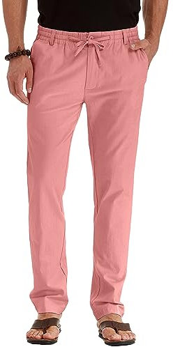 Sailwind Pantaloni da uomo estivi da spiaggia con coulisse, pantaloni in lino casual con elastico in vita, B13 Rosa, W30