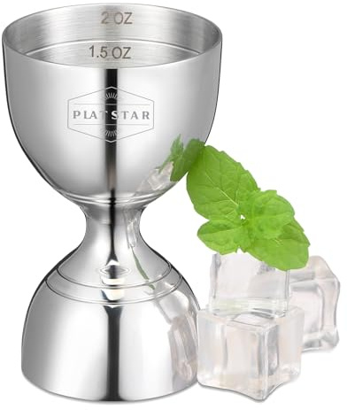 Plat Star Cocktail Measuring Jigger, Shot Measure Double Jigger with Measurements inside, Bar Jigger Liquor Alcohol Measuring, Bell Jigger for Bartending, 2 oz 1 oz Bartender Jigger Stainless Steel