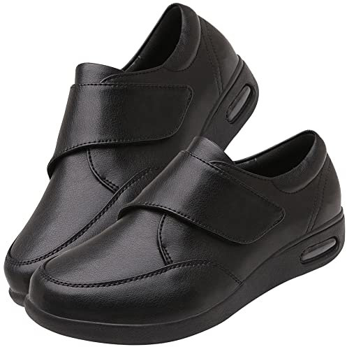 AEHO Scarpe per Artrite Anziani Sandali Larghi Comodi Scarpe per Diabetici da Uomo Scarpe Pianta Larga per I Piedi Gonfi Scarpe in Pelle Uomo Casual,Nero,47 EU