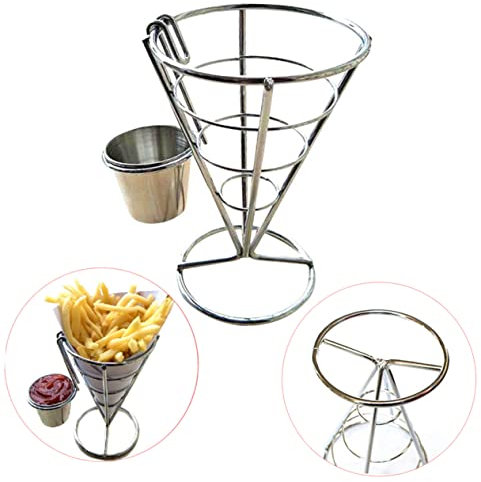 HEMOTON Pommeskegelhalter Muffinhörnchen Backen Korb Mit Pommes Frites Ständerhalter Mit Saucenlöffel Saucenbecher Aus Metall Halter Für Chipskörbe Chip-Korb-Halter Französisch Container