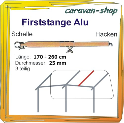 Alu Dachhakenstange 25 mm 170-260 cm Firststange Dachstange Zelt-Stange Zeltgestänge Zeltstangen Vorzelt Wohnwagen Caravan