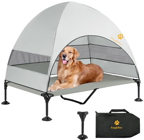 Snagle Paw Elvated Dog Bed With Canopy,Portable Raised Outdoor Dog Bed with Anti-Slip Feet,Wider Shade Pet Cot with Breathable Mesh,Waterproof Pet Cot for Large Dogs Camping,Indoor& Outdoor Use