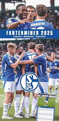 N NEUMANNVERLAGE - FC Schalke 04 2025 Fan-Timer, 22x45cm, Fußball-Familienplaner mit 5 Spalten und Motiven der Stars, Fan-Kalender mit Fußball-Highlights, Ferientermine und deutsches Kalendarium