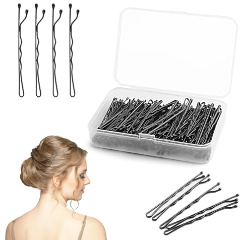 UKOFEW Horquillas, 150PCS Horquillas pelo Mujer, Portátil Horquilla Ondulada Clips, Horquillas Pelo Niñas con Caja Portátil para Mujeres Niñas (Negro,5CM)