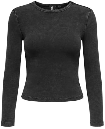 ONLY Damen ONLVIOL Life LS Rib T-Shirt XT WVN Top, Black, X-Large