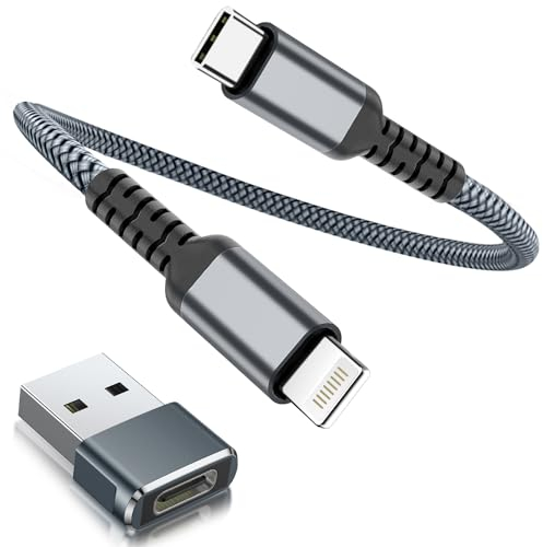 BASESAILOR iPhone 14 13 Charger Cable 0.3M,USB C to Lightning Cable with USB A Adapter Fast Charging Cord Power Lead for Apple iPhone 12 11 Pro Max Plus XS XR X 8 7 6 Plus SE,iPad 9 8th 9th Generation