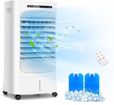 SOARS Aire Acondicionado Portátil, Ventilador 4 en 1, humidificador y Purificador de Aire, Temporizador de 15 Horas, 3 Modos, 3 Velocidades, Mando a Distancia incluido, 2 Baterías de refrigeración