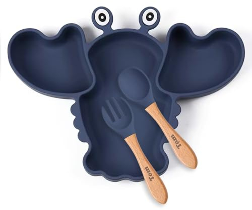 Assiette Homard et couverts personnalisés avec un prénom pour bébés (Bleu marine)