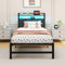 HOMERECOMMEND Single Bed Frames with Upholstered Storage Shelf and LED Lights,Upholstered Bed Frame,Mattress Foundation/Strong Steel Slat Support/Under Bed Storage/Easy Assembly