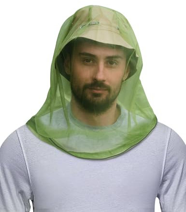 HENNCHEE Moskitonetz, Insektennetz für den Kopf, extra feine Löcher, Gesicht, Hals, Schutznetz, Outdoor, Mückenschutz, mit Tragetasche, Grün , Head Net