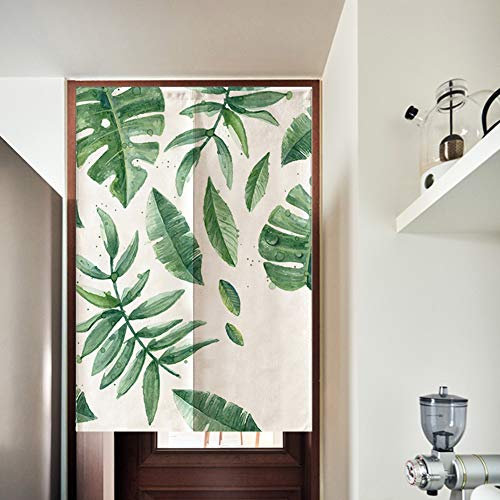 Nurnesy Kurze Vorhänge, Japanische Grüne Blätter, Bedruckt, Türvorhang, Schlafzimmer, Trennvorhang, Rollo, 85 X 120 cm