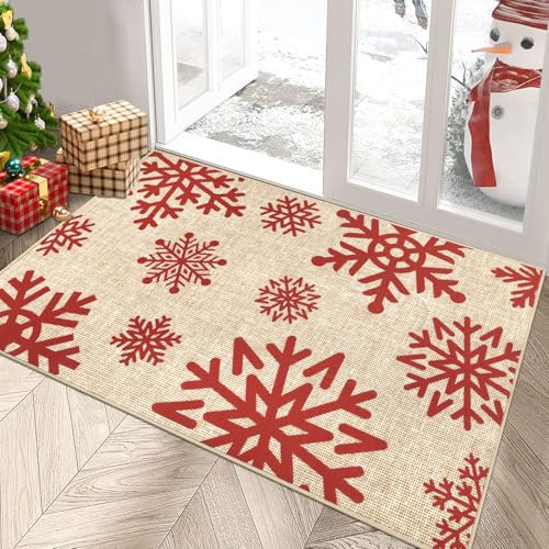 Enyhom Weihnachten Groß Schmutzfangmatte 80 x 120 cm, rutschfeste Maschinenwaschbare Schneeflocken Fußmatte Türmatte Fußabstreifer für Eingang, Haustür & Flur Dekoration