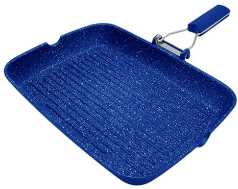 Perla, Bistecchiera Antiaderente Rettangolare 26x36 in Alluminio con Manico Pieghevole Anti Scottatura, per Induzione, Gas, Piastra Elettrica, Made in Italy