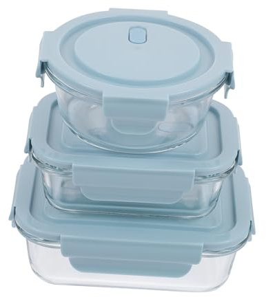 Amosfun 3st Frischhalteschale Aus Glas Luftdichter Behälter Für Das Mittagessen Bürocontainer Lebensmittelbehälter Zur Portionskontrolle Für Lebensmittel Bento-box Blue