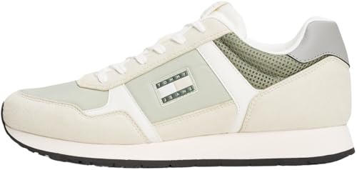 Tommy Jeans Herren Runner Sneaker Casual Low Top, Grün (Aruba Green), 42