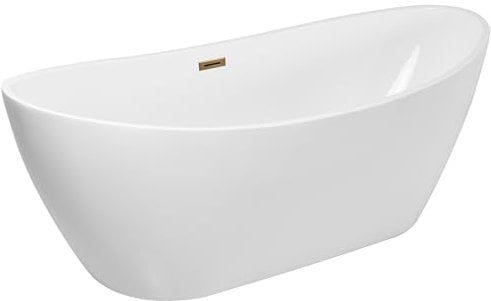 Balneo - Freistehende Badewanne - Balneo Parma - aus Acryl mit Stahlrahmen - 6 Stabilisierungsfüße - Überlauf und Klick-Klack-Verschluss - Modernes Design - Gold - 170x72cm