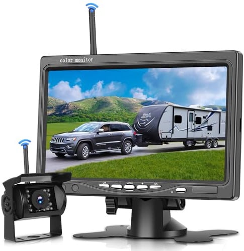 Digitala trådlösa backkamera kit, 7 tum IPS mörkerseende bildskärm IP68 vattentät, BSD, bildflip, trådlös bakkamera bil lastbil/buss/skåpbil/husbil/släpvagn