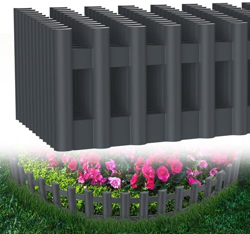 YRHome Rasenkante Beeteinfassung aus Kunstoff Rasenkanten Plastik Flexibler Beeteinfassung Palisade Holzoptik für Blumen Gartenzaun Outdoor Mähkante Raseneinfassung - Anthrazit - 6 PCS - 258cm Länge