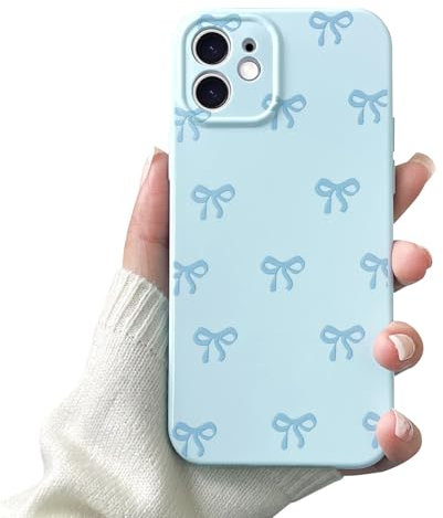 VCGFJD Case for iPhone 12, Cute Ribbon Bow Pattern, Stylish Simple Phone Case, Raised Lens Edge Protection, Aesthetic Bowknot Slim Soft TPU Durable Protective Cover for iPhone 12 - Blue