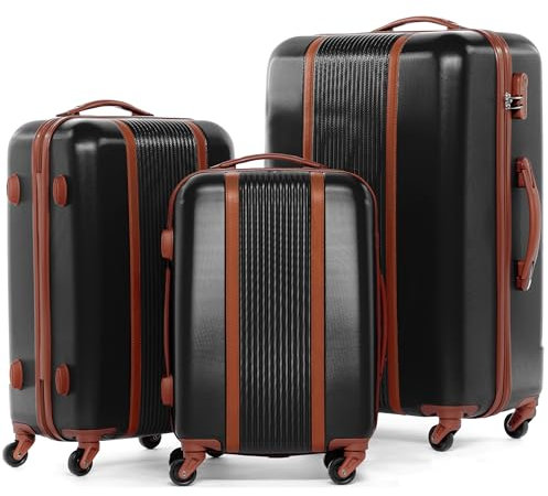 FERGÉ Kofferset 3 teilig Hartschale Milano Reisekoffer Trolley-Set (Handgepäck, L, XL) 3er Set Hartschalenkoffer Roll-Koffer 4 Rollen 100% ABS schwarz
